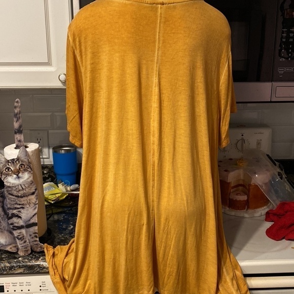J womens My Gabby casual solid gold cap sleeve stretch plus size top 3X - Picture 3 of 4